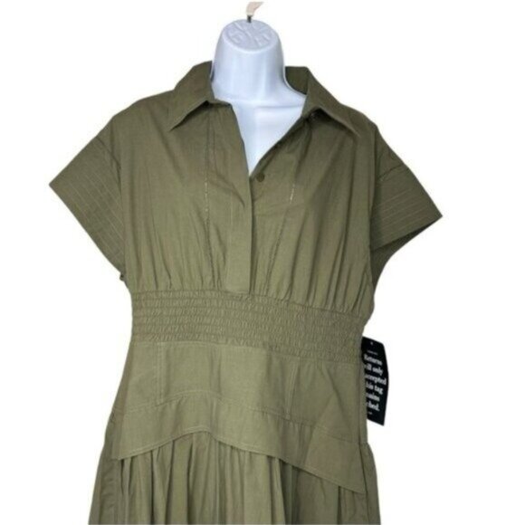 Tuckernuck Cameran Army Green Collared A-Line Midi Shirt Dress Size M NWT - Picture 6 of 12
